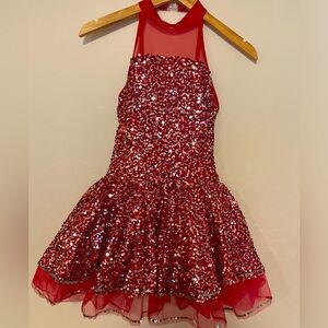 Child Large Red Sequined Dance Costume by Curtain Call
